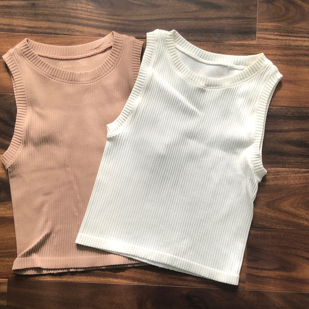 Jessica Simpson Ribbed Tank Tops - Cream and Tan